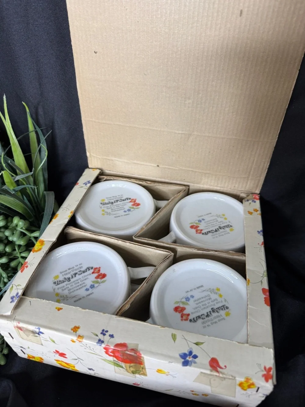 Set of 4 vintage Hearthside Bake N’ Serve Poppy Garden Floral 14oz soup mugs